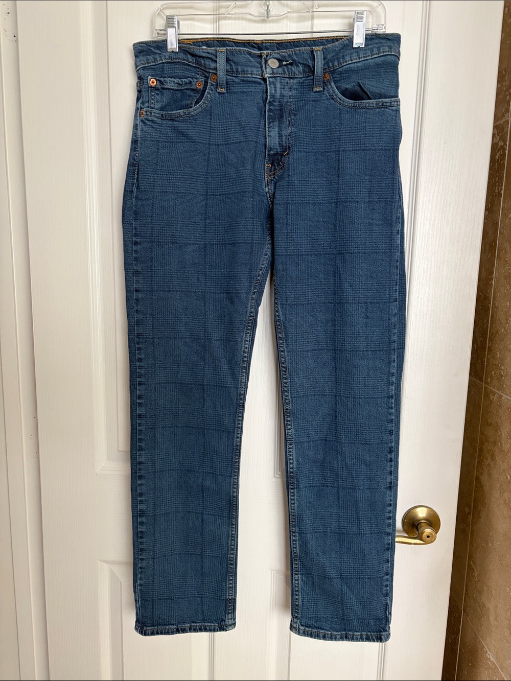 Levi's Men's 511 Dark Blue printed check Straight Jeans